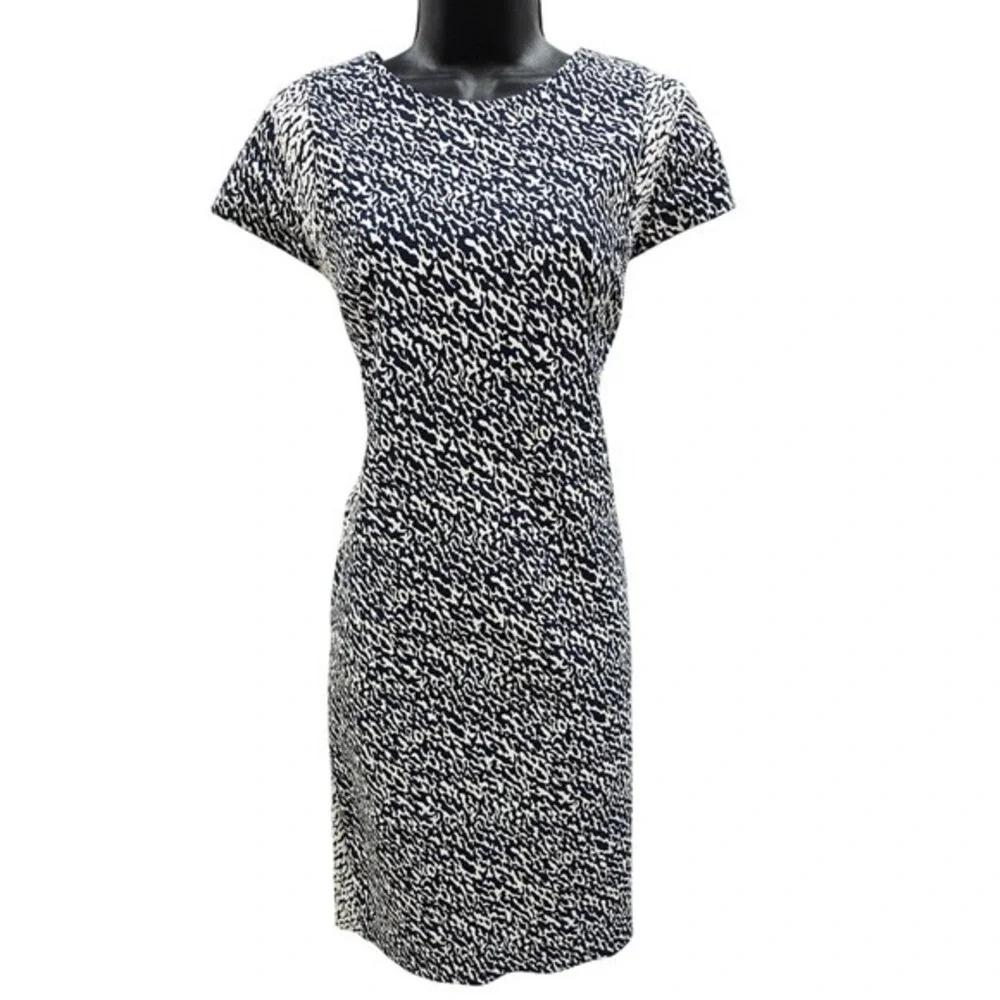 Diane von Furstenberg Navy White Snake Wave Jacquard Sheath Dress 12 D6758298S13